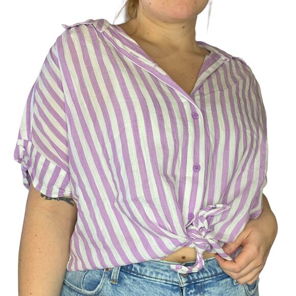Lane Bryant Purple Striped Button Tie Front Shirt Plus Size 18 - Picture 3 of 7